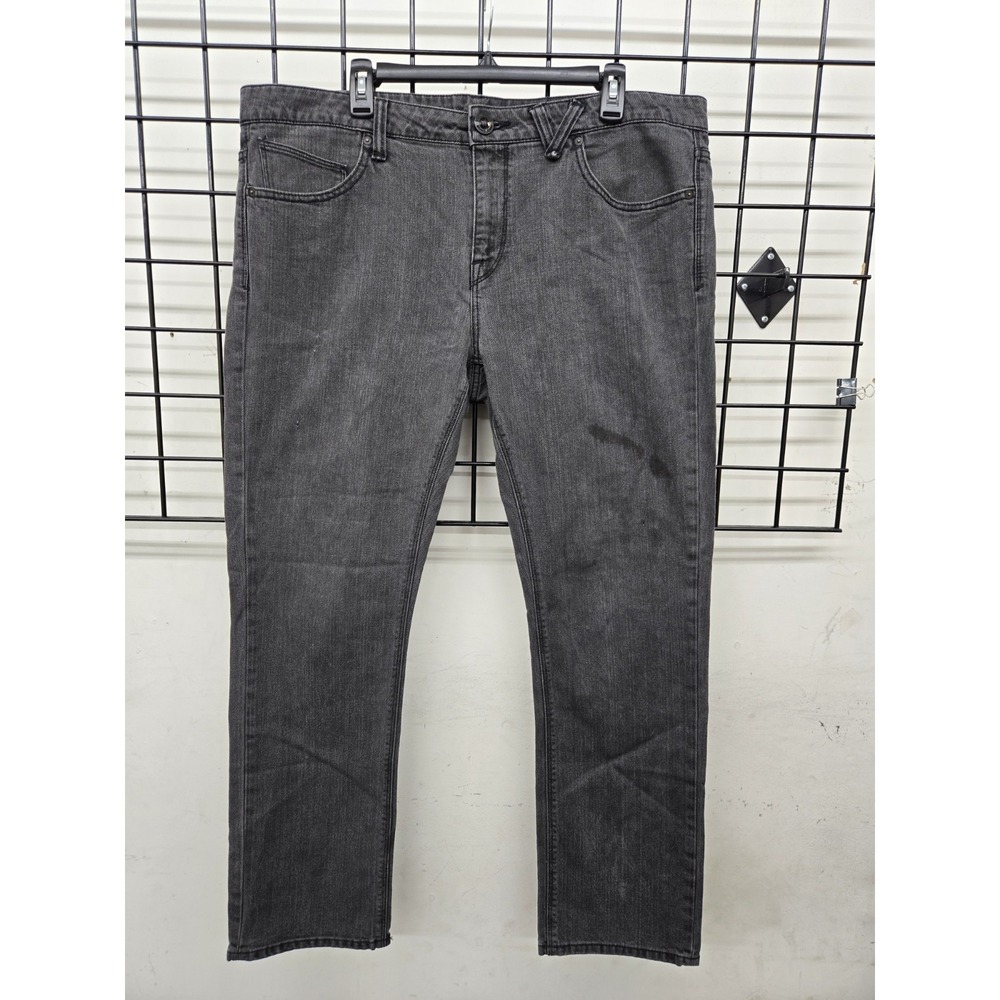 Volcom Men's Vorta Slim Straight Jeans Black Size 38 Visible Stains